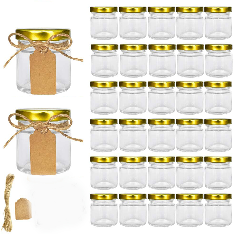 Spice Jar Labels - Pots en verre avec couvercles dorés,